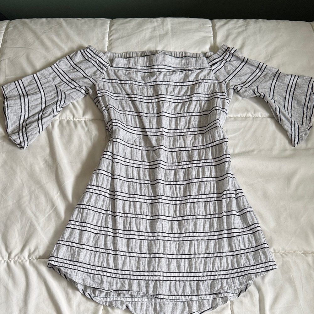 Off-the-Shoulder Striped Dress/ Tunic Top - White with Black Stripes